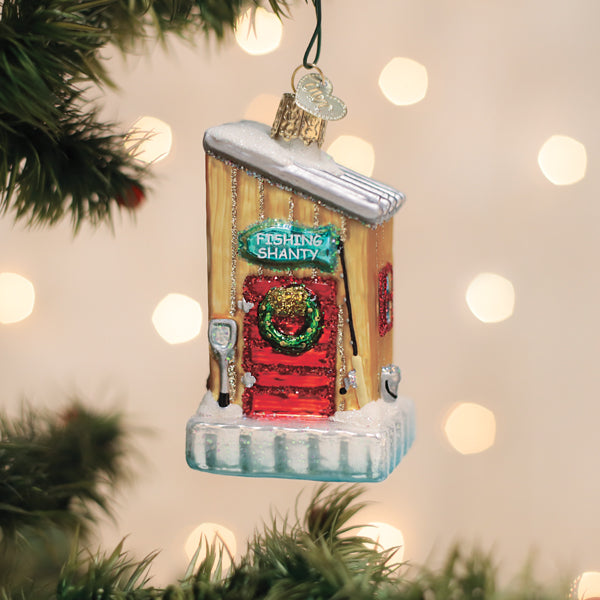 Old World Christmas Ice Fishing Shanty Ornament - hand-blown glass Christmas tree ornament