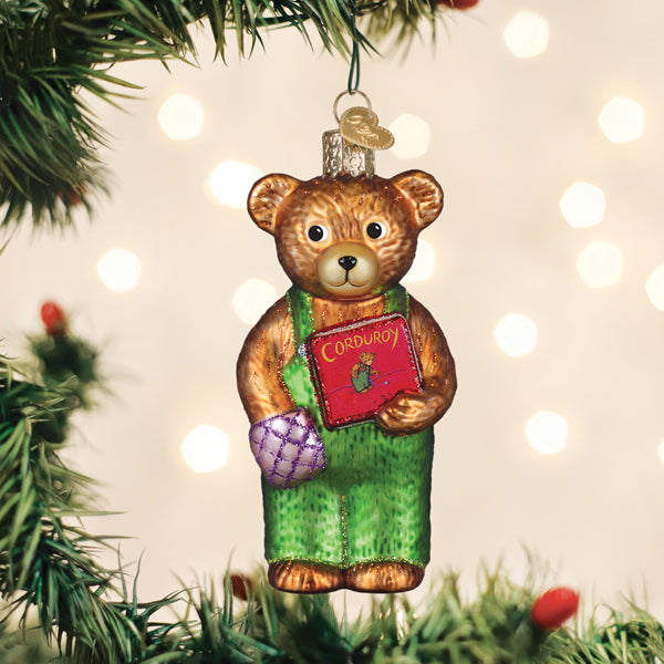 Old World Christmas Corduroy Holding Book Ornament - hand-blown glass Christmas tree ornament