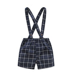 Children's Short-sleeved Knitted One-piece Romper Sheath Romper Plaid Suspender Pants - Cindi Book