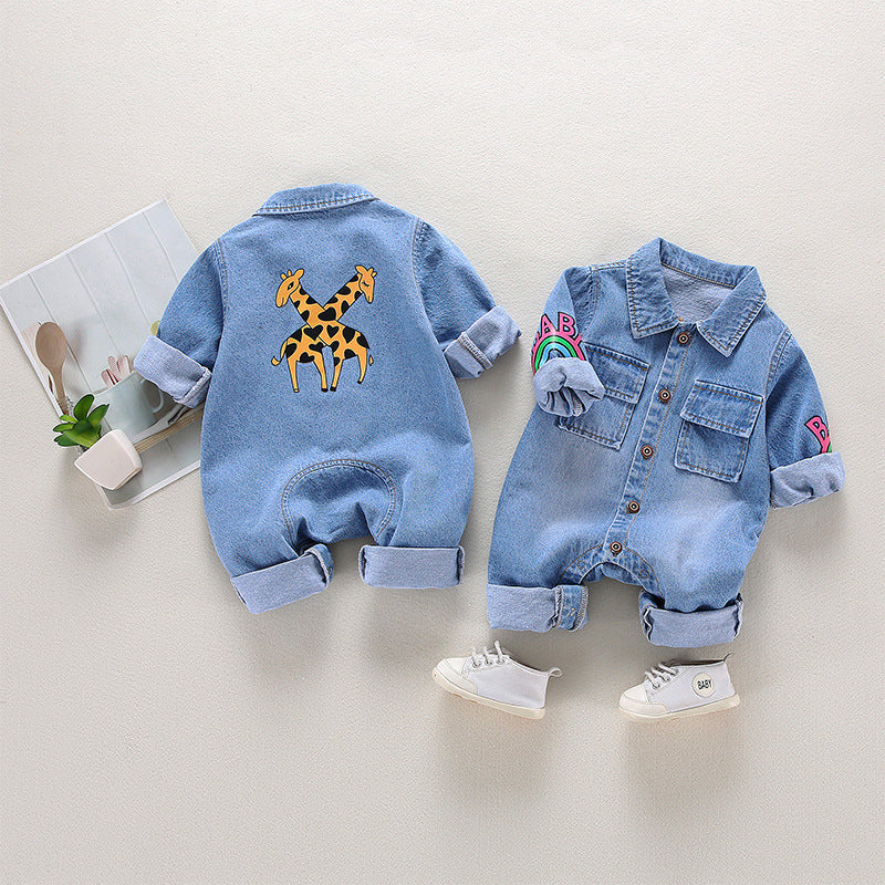 Men's And Women's Denim Printing Jumpsuit - Cindi Book
