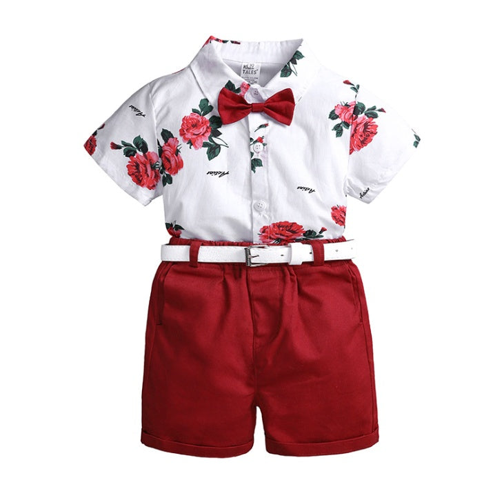 2pcs Summer Baby Set Flower Short Sleeve Polo Shirt With Red Shorts Shorts School Clothes For Children  China - Cindi Book