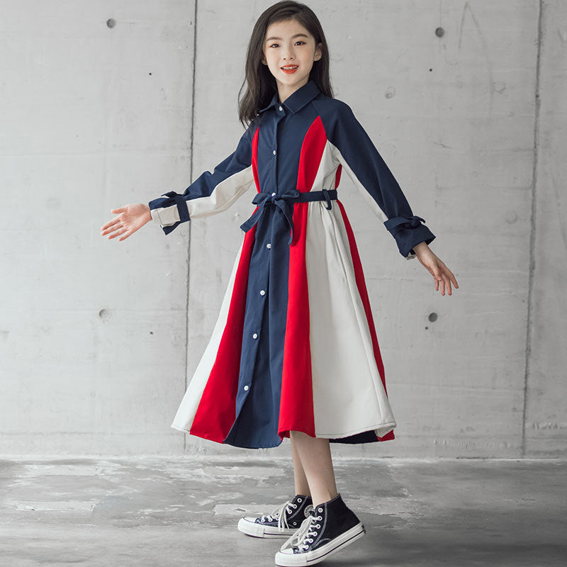 Korean Version Of The Big Kids Girls Multi-color Stitching Fashion A-line Skirt - Cindi Book