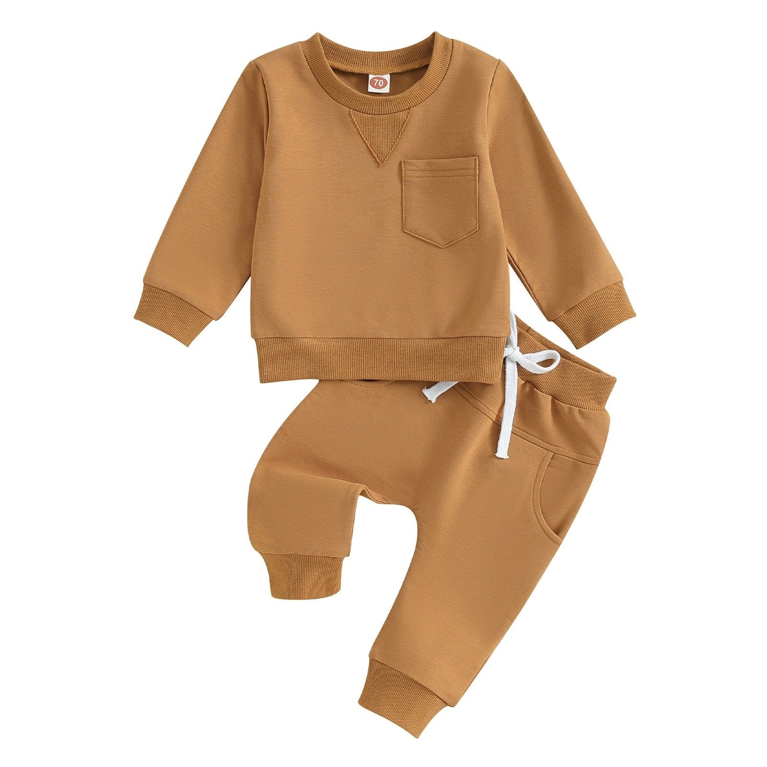 Solid Color Boy Letter Printed Round Neck Long Sleeve Trousers Set