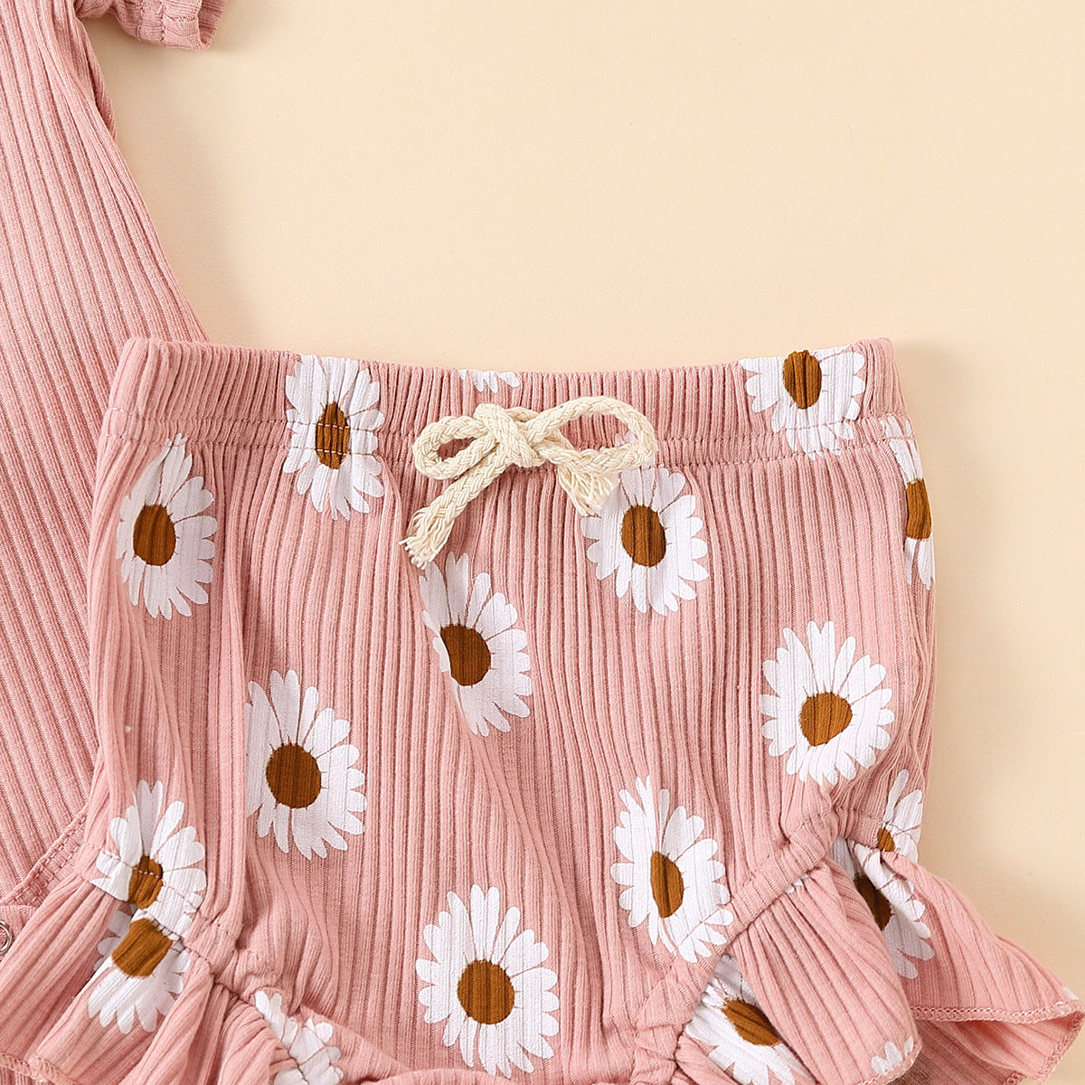 Flounced Sleeve Romper Fake Drawstring Shorts Two-piece Set - Cindi Book