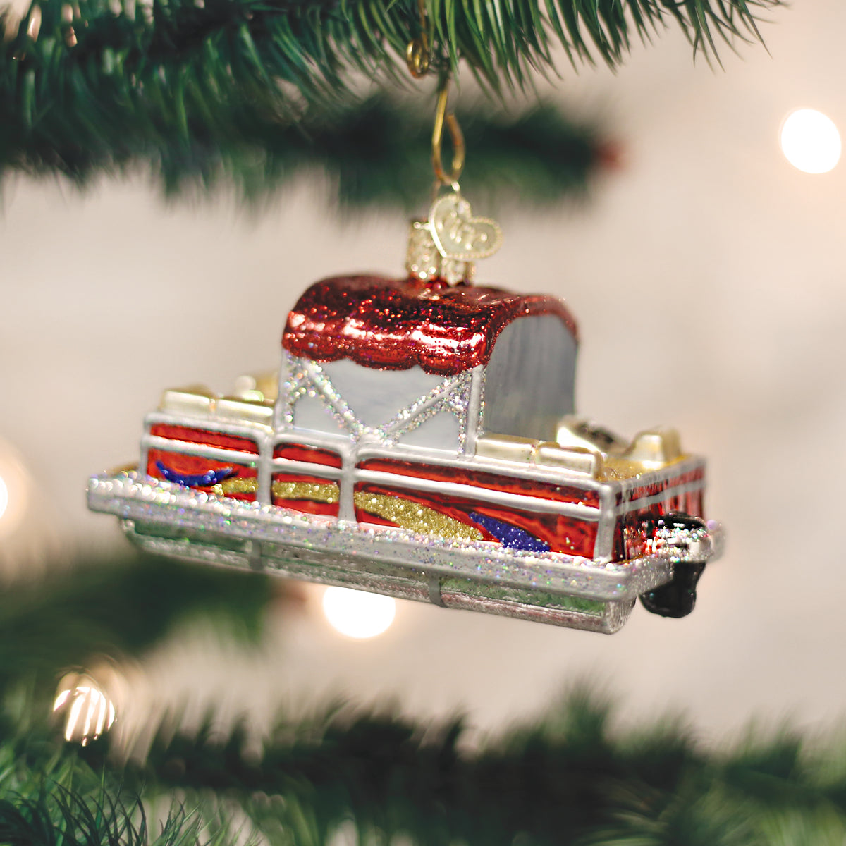 Old World Christmas Pontoon Boat Ornament - hand-blown glass Christmas tree ornament
