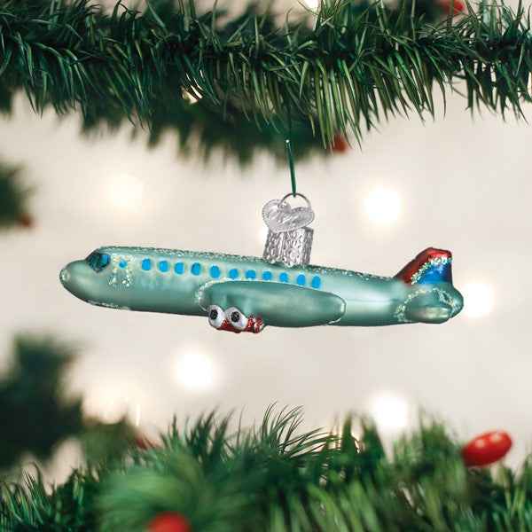 Old World Christmas Passenger Plane Ornament - hand-blown glass Christmas tree ornament