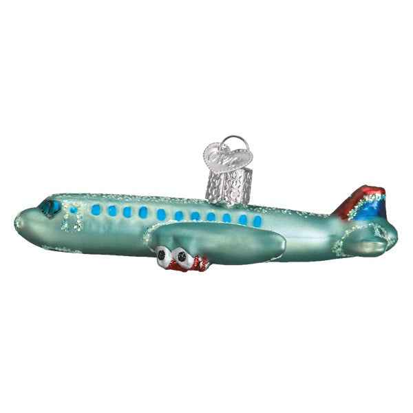 Old World Christmas Passenger Plane Ornament - hand-blown glass Christmas tree ornament (view 3)
