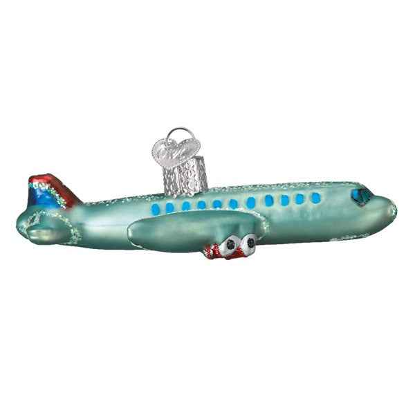 Old World Christmas Passenger Plane Ornament - hand-blown glass Christmas tree ornament (view 4)