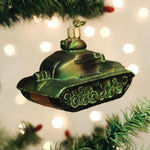 Old World Christmas Military Tank Ornament - hand-blown glass Christmas tree ornament