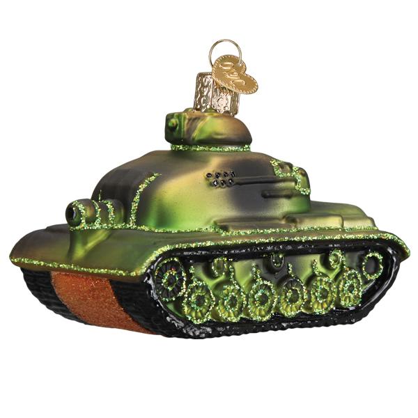 Old World Christmas Military Tank Ornament - hand-blown glass Christmas tree ornament (view 3)