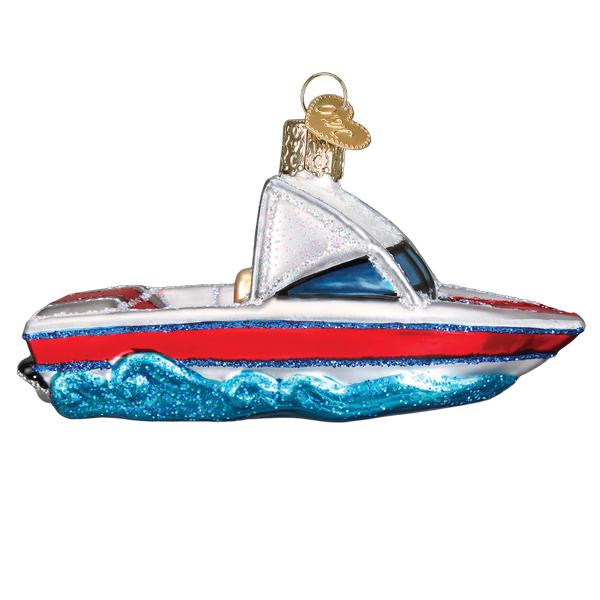 Old World Christmas Ski Boat Ornament - hand-blown glass Christmas tree ornament (view 4)