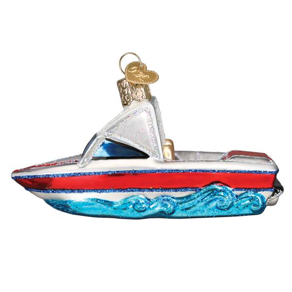 Old World Christmas Ski Boat Ornament - hand-blown glass Christmas tree ornament (view 3)