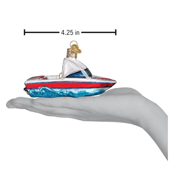 Old World Christmas Ski Boat Ornament - hand-blown glass Christmas tree ornament (view 6)