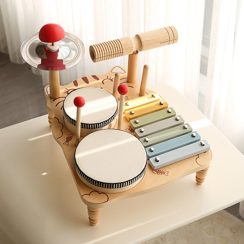 Children's Montessori Early Education Wooden Multifunctional Drum Stand - Cindi Book