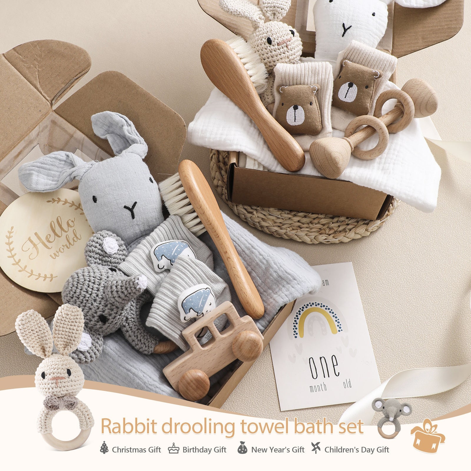 Infant Comfort Rattle Rabbit Bath Towel Gift Set - Cindi Book