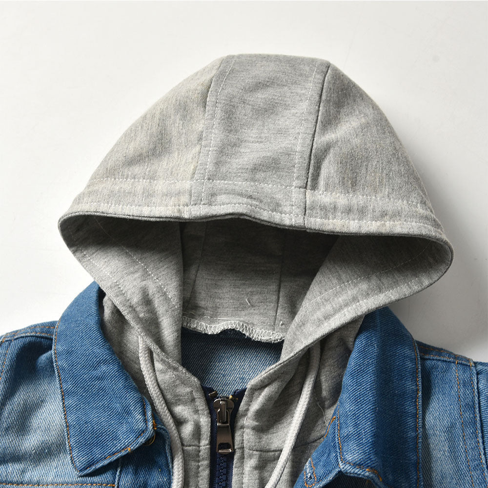 Children's Fake Two-piece Denim Jacket, Children's Hooded Fashion Casual Top - Cindi Book