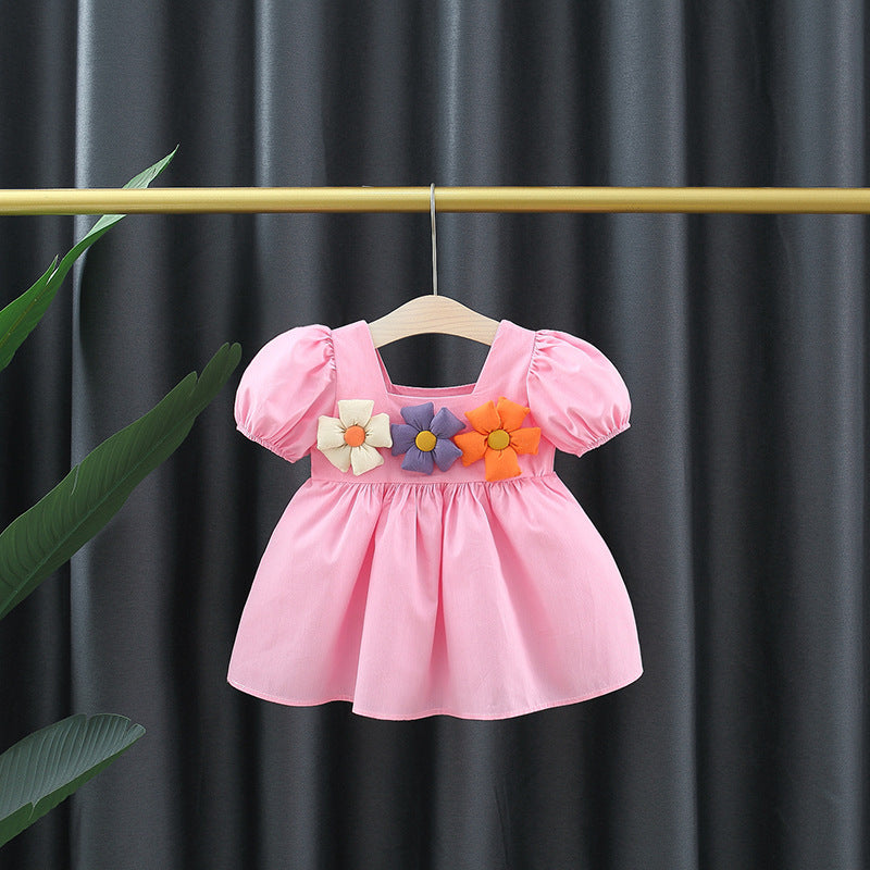 Girl's Square Collar Puff Sleeve Princess Dress - Cindi Book