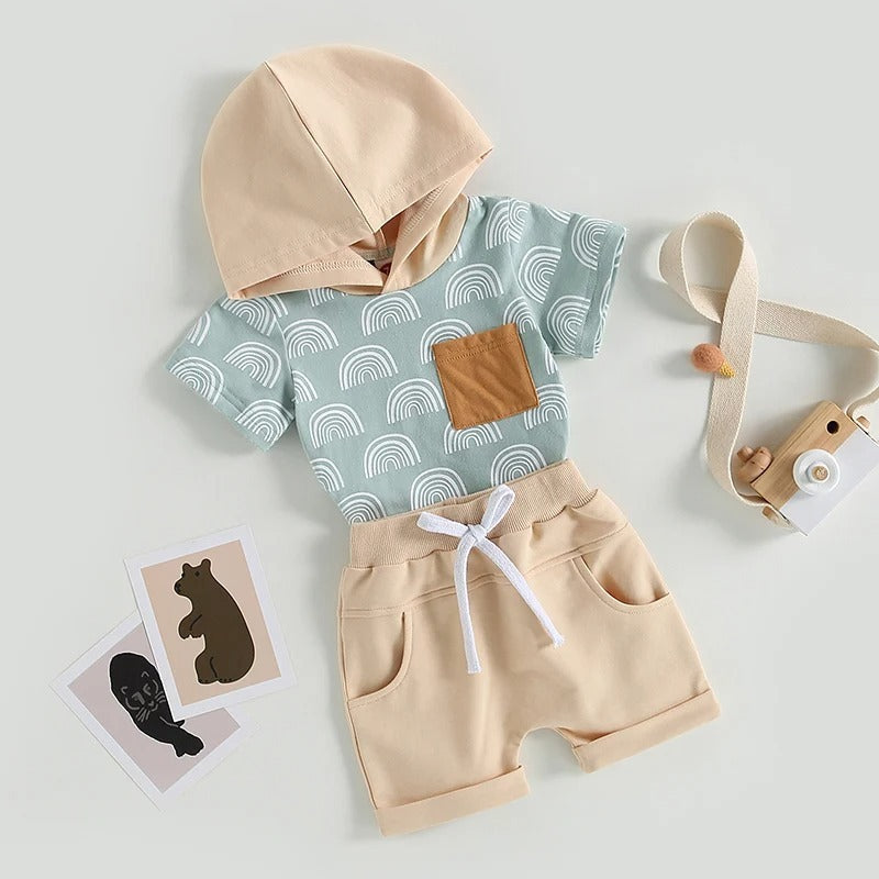 Boys Fashion Printed Short Sleeve Shorts Set