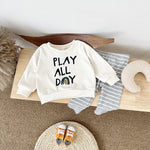 Loose Children's Clothing Letter Print Round Neck Long Sleeve Striped Trousers Suit - Cindi Book
