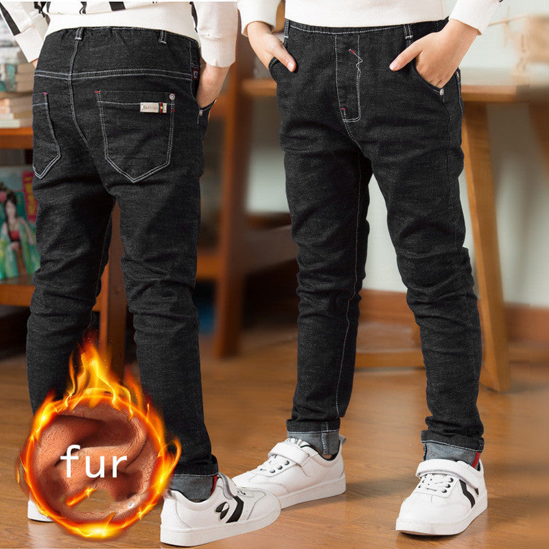 Children's Clothing, Boys' Jeans With Thick Fleece, Winter Children's Casual Wear - Cindi Book