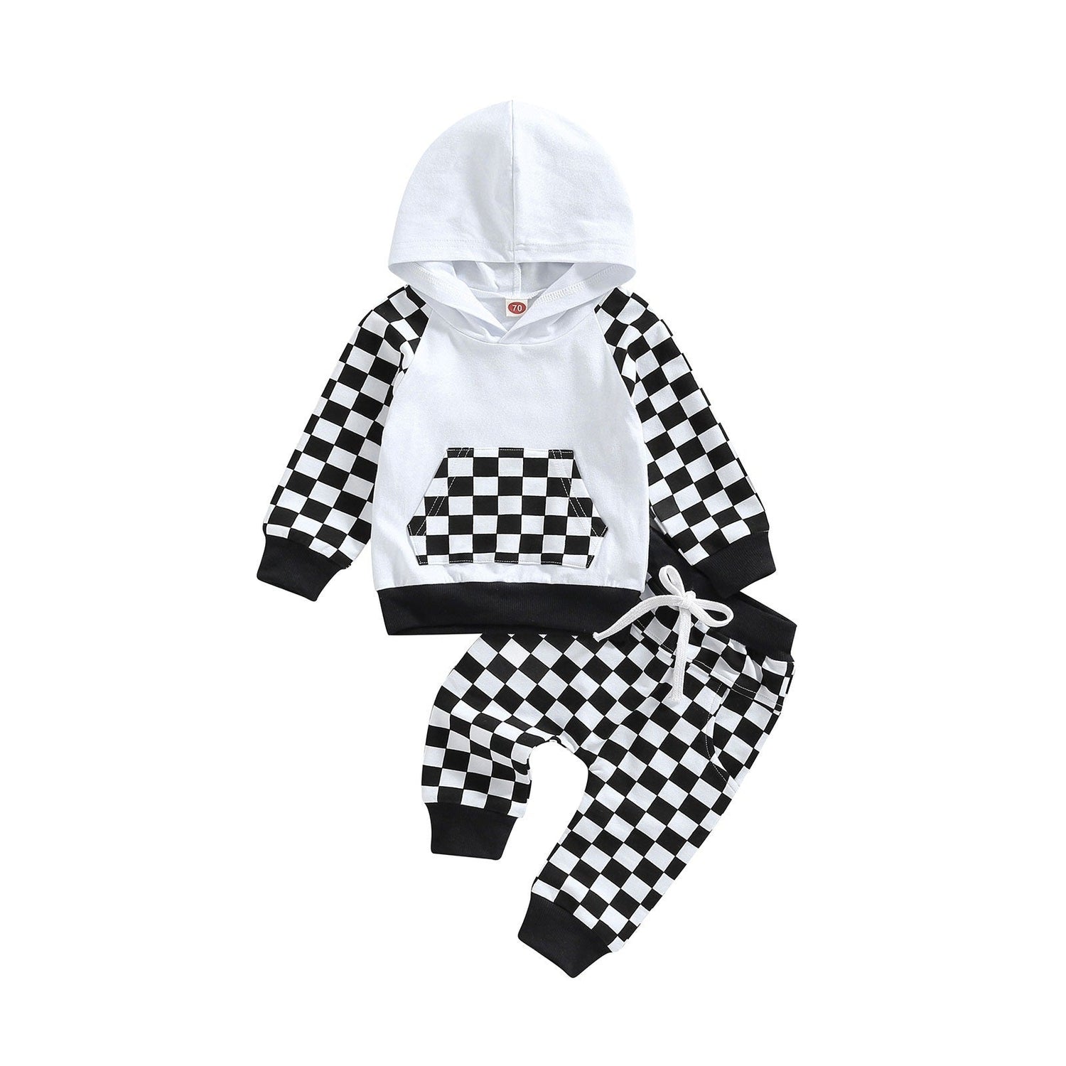 Casual Boys' Plaid Patchwork Hoodie Trousers Suit - Cindi Book