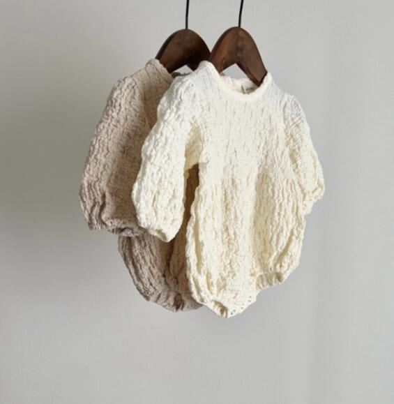 Japanese Spring New Baby Knitted Crepe Long Sleeve One-Piece Romper
