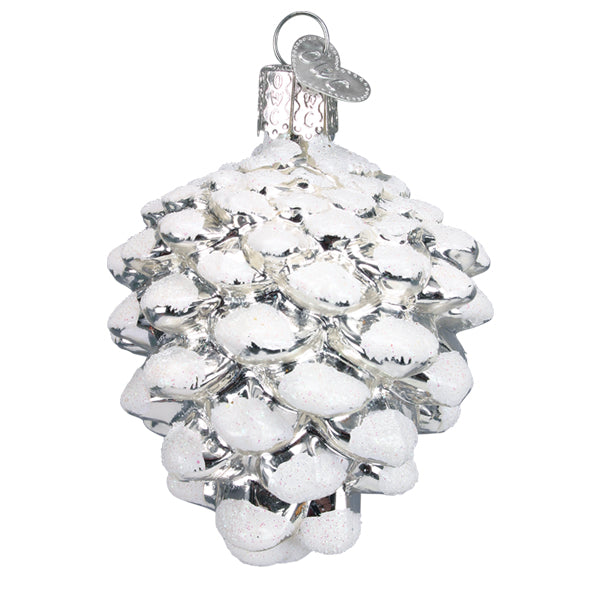 Old World Christmas Snow-capped Silver Snowy Cone Ornament - hand-blown glass Christmas tree ornament (view 3)