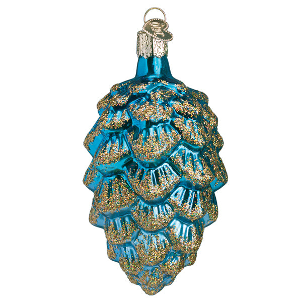 Old World Christmas Blue Ponderosa Pine Cone Ornament - hand-blown glass Christmas tree ornament (view 3)