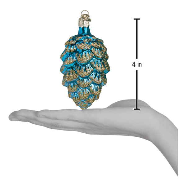 Old World Christmas Blue Ponderosa Pine Cone Ornament - hand-blown glass Christmas tree ornament (view 4)
