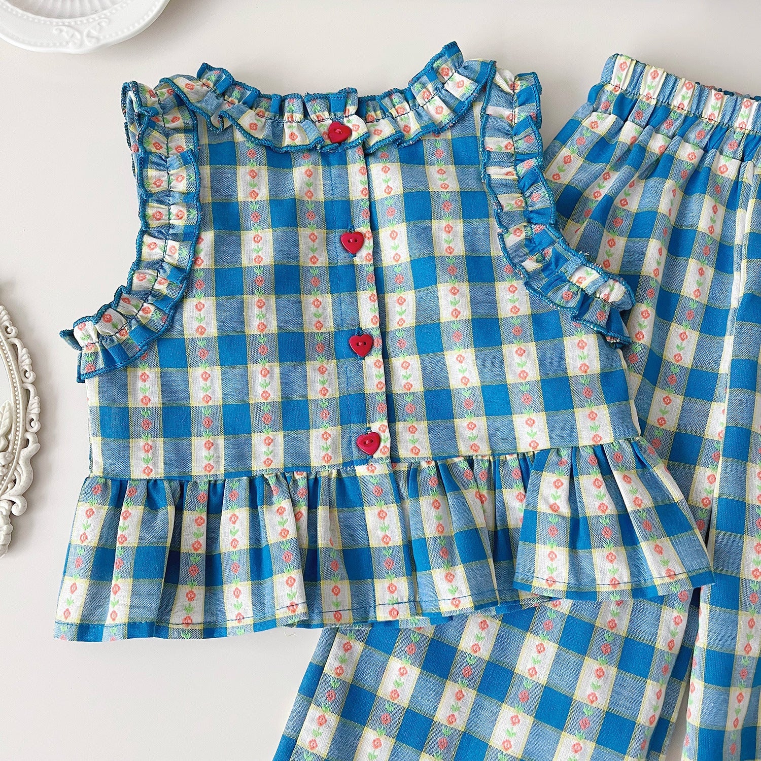 New Summer Korean-Style Polyester Plaid Three-Piece Set For Girls - Cindi Book