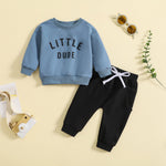 Boys' Round Neck Letter Print Top Solid Color Trousers Two-piece Set - Cindi Book