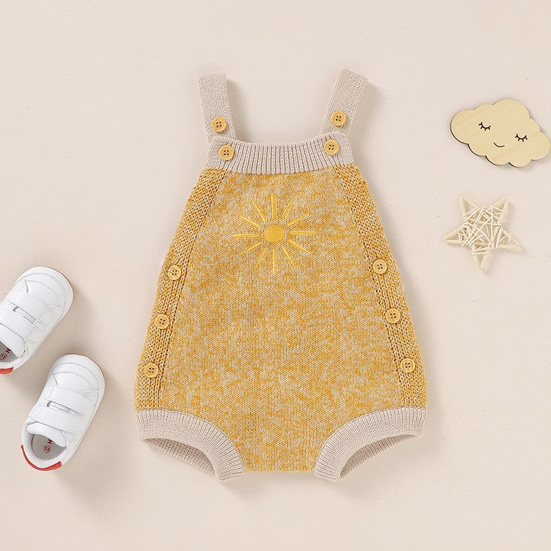 Ins Hot Fall New Baby Sunflower Embroidered Straps Knitted Jumpsuit - Cindi Book