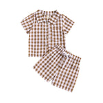 Boys And Girls Short Sleeve Plaid Shirt Two-piece Set - Cindi Book