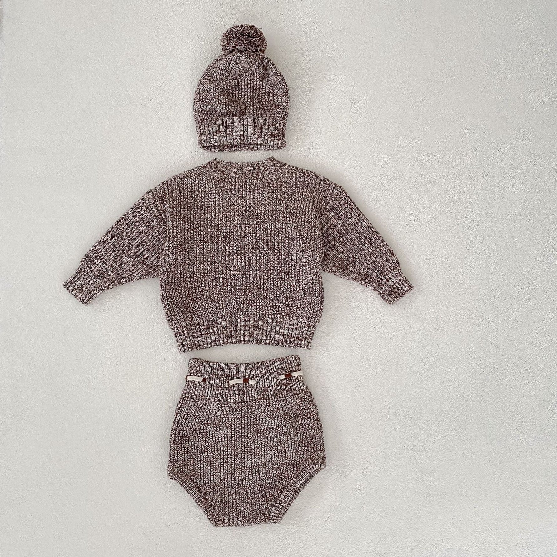 Infant Baby Girl Mixed Color Thick Needle Pullover Pants Pullover Fur Ball Knitted Hat 3-piece Set - Cindi Book