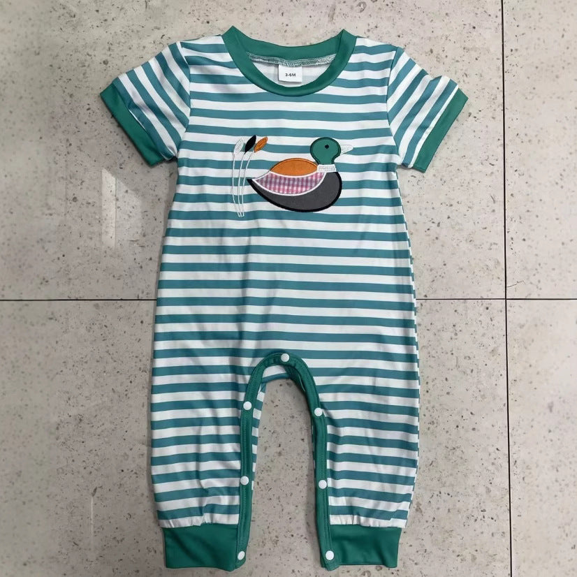 Short Sleeve Striped Embroidery Pattern One-piece - Cindi Book