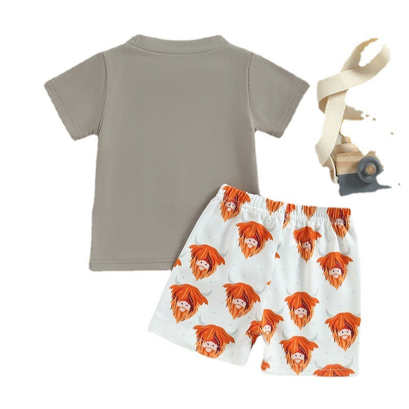 Boy's Short-sleeved T-shirt Bell-bottom Pants Suit - Cindi Book