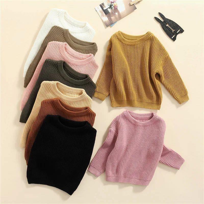 Girls Solid Color Crew Neck Casual Sweater