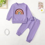 Children's Four-color Towel Embroidery Rainbow Long-sleeved Shirt Fake Drawstring Trousers Two-piece Set - Cindi Book