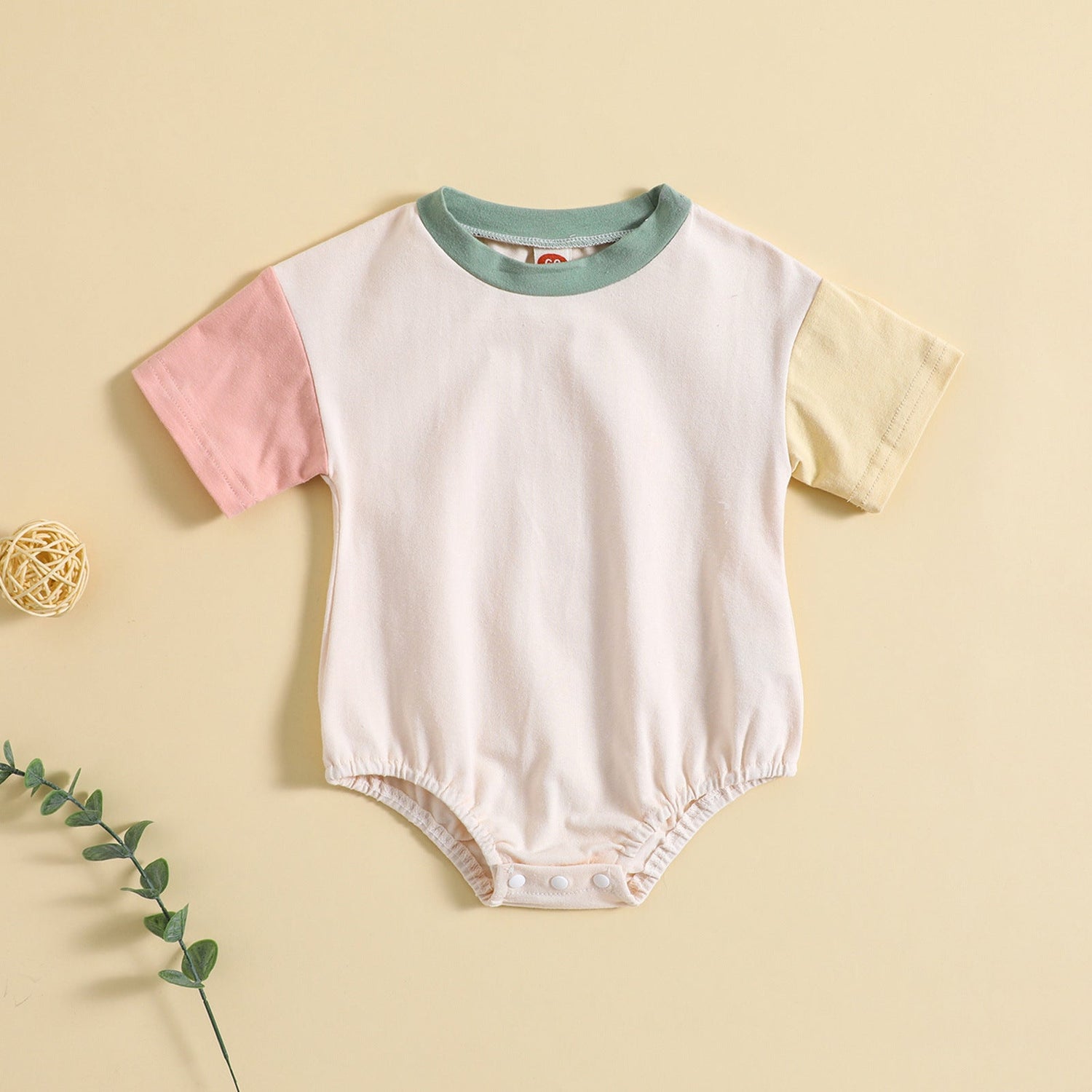 Baby Solid Color Stitching Romper Short Sleeve - Cindi Book