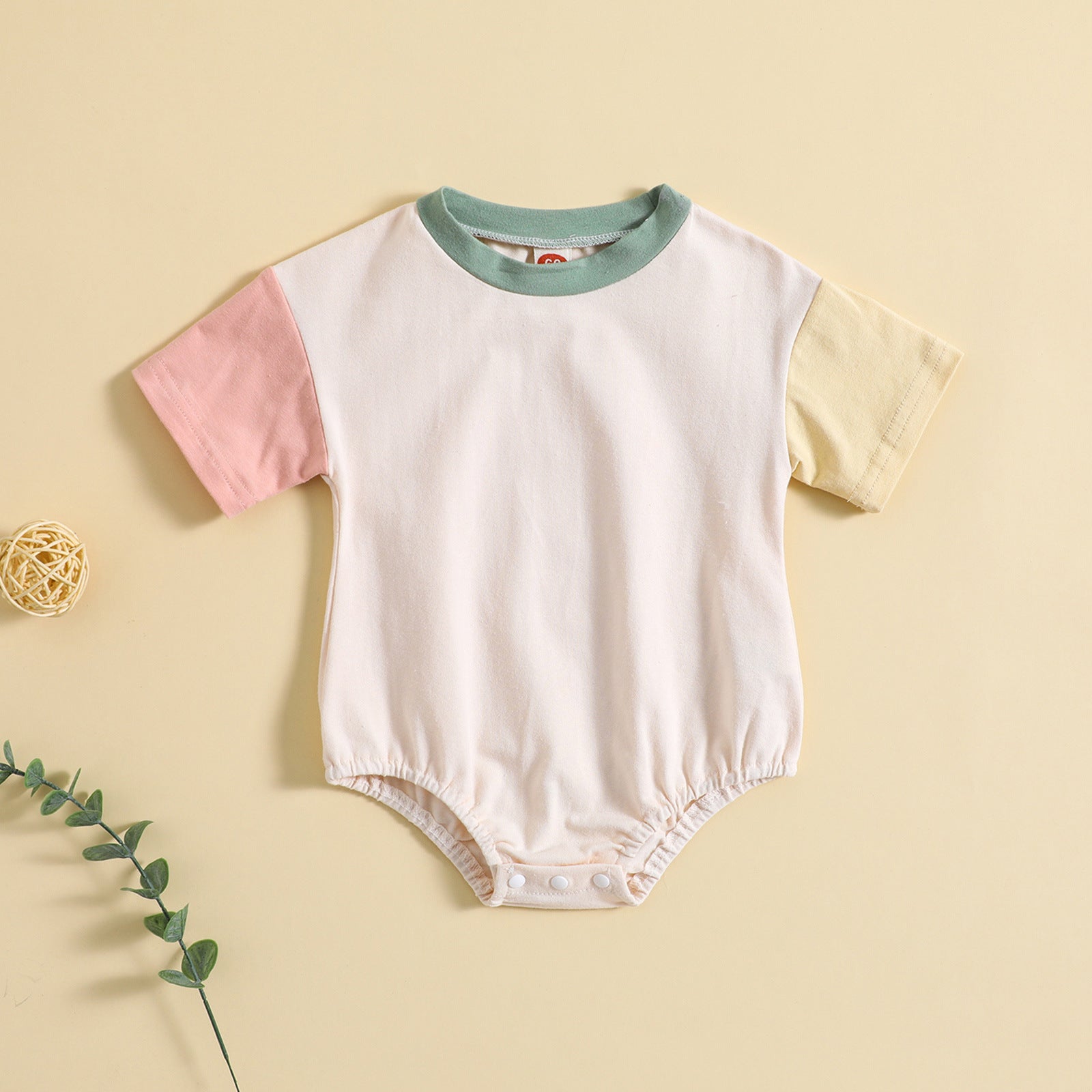 Baby Solid Color Stitching Romper Short Sleeve - Cindi Book