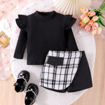 Trendy Style Girls' Skirt Set Solid Color Striped Long Sleeve Classic Style Culottes Two-piece Set - Cindi Book