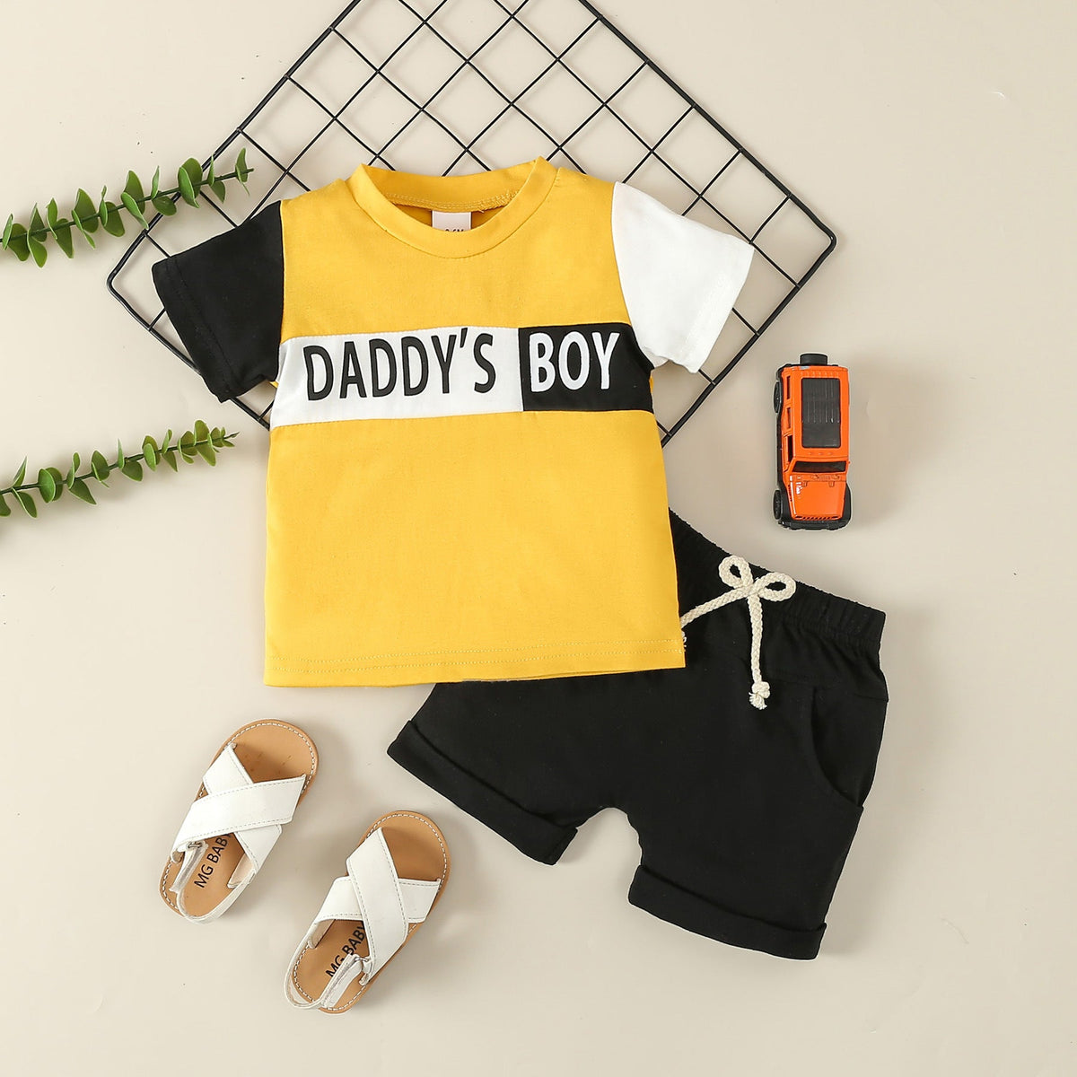 Boys' Casual Sports Suit Color Matching Short-sleeved Letter T-shirt Shorts Two-piece Set - Cindi Book