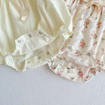 Small Floral Bow Baby Girl Bubble Sleeve Harness Crawl Clothes - Cindi Book