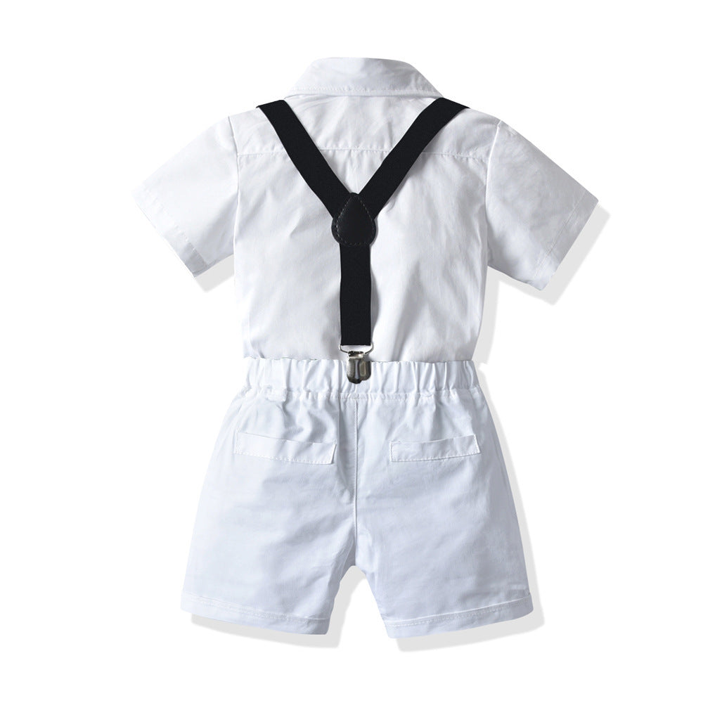 Boys' White Short-sleeved Shirt Suspender Shorts - Cindi Book