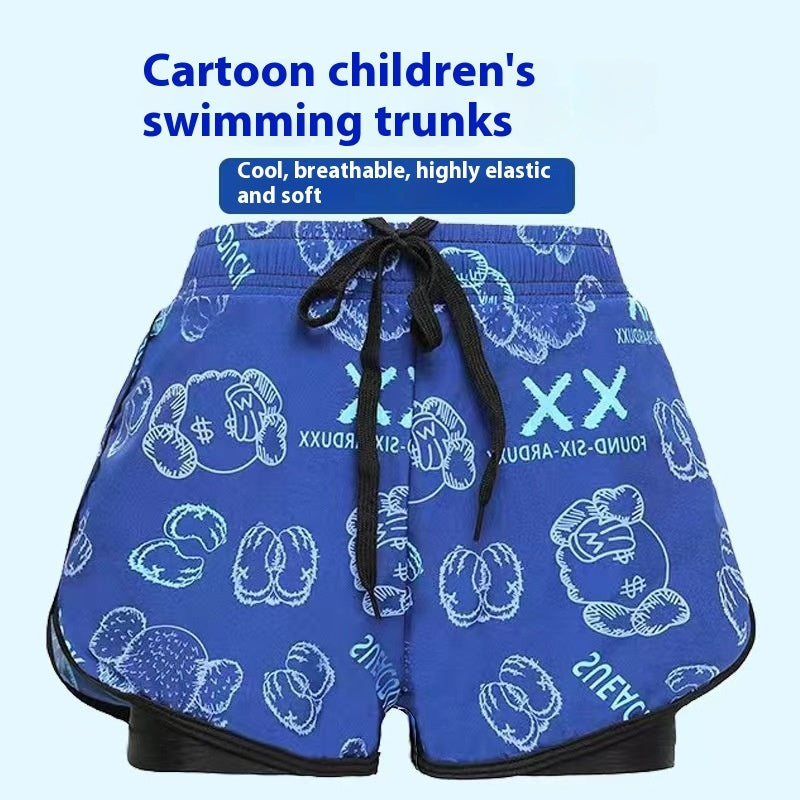 Boys Swimming Trunks Summer Anti-Embarrassment Double-Layer Quick-Drying
