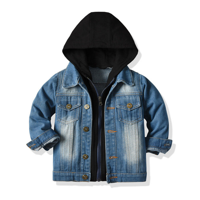 Children's Fake Two-piece Denim Jacket, Children's Hooded Fashion Casual Top - Cindi Book