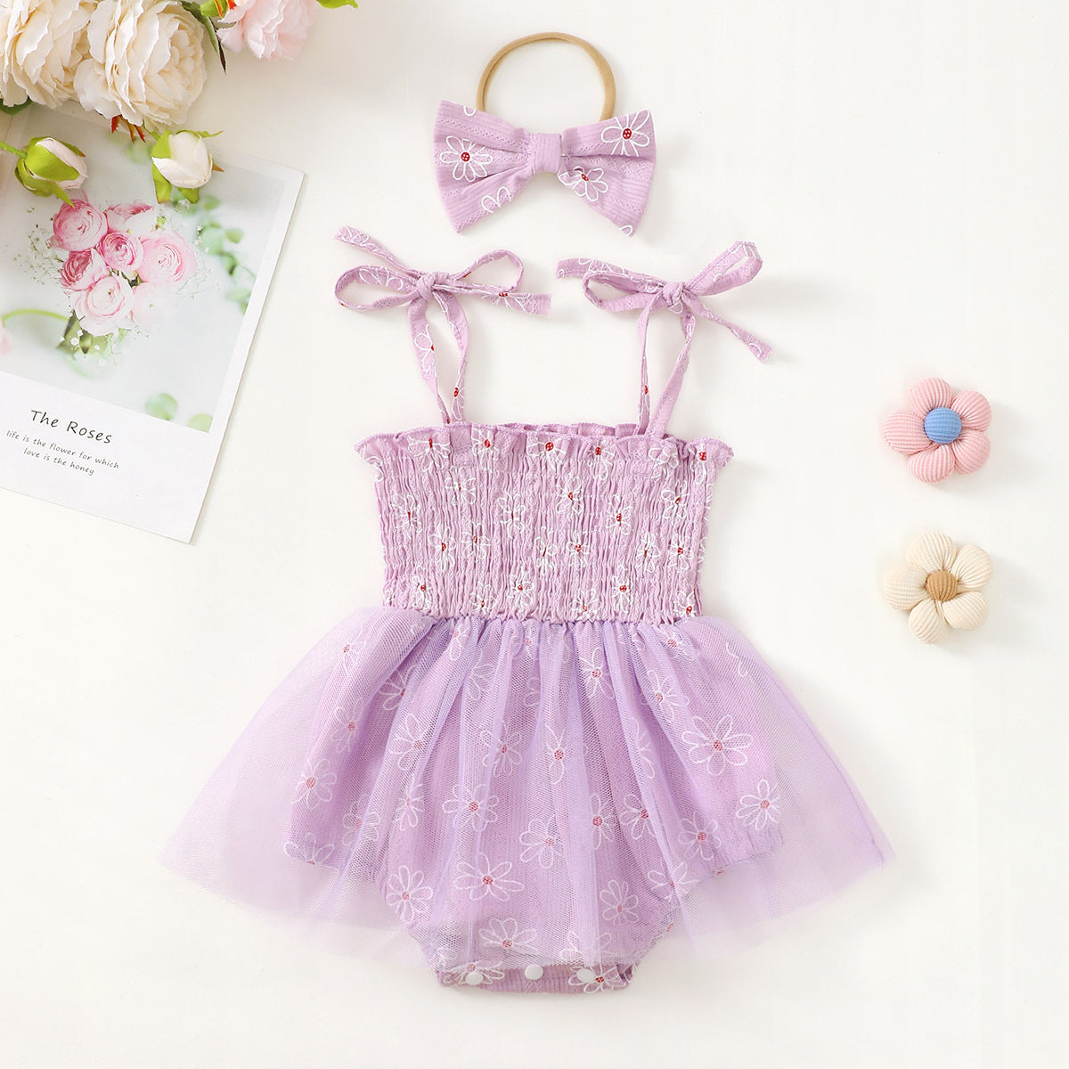 Baby Girl Mesh Camisole Princess Dress With Bowknot Headwear - Cindi Book