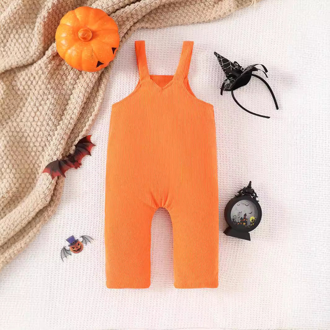 Halloween New Baby Pumpkin Grimace Embroidered Corduroy Suspender Pants - Cindi Book