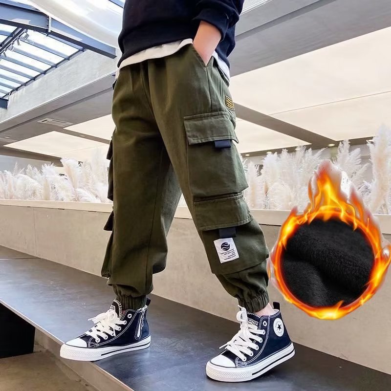 Men's Medium And Large Children's Multi-bag Fleece Ankle-tied Casual Working Pants Tide - Cindi Book