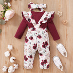 Long-sleeve Jumpsuit Floral Suspender Pants Headscarf Three-piece Set - Cindi Book